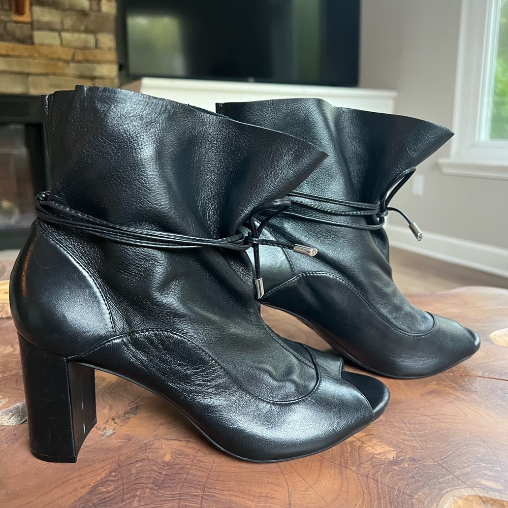 Luz  Da Lua Fashion Open Toe Black Leather Ankle Booties Size 39 EUR 8 US